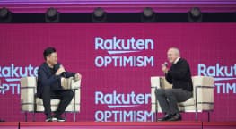 Rakuten Optimism 2019 ビジネスカンファレンスの三木谷社長の対談の様子