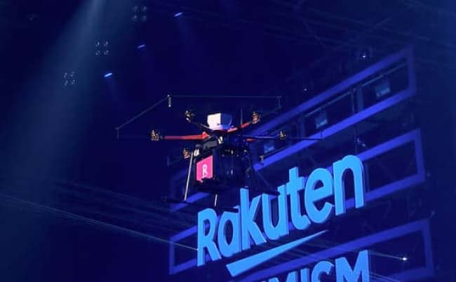 Rakuten Optimism 2019 ビジネスカンファレンスでのドローンのデモンストレーション
